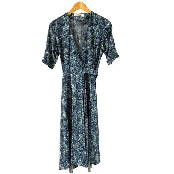 La Robe  100% Sueded Silk Charmouse Floral Wrap Midi Dress 2 NWOT - Picture 5 of 13